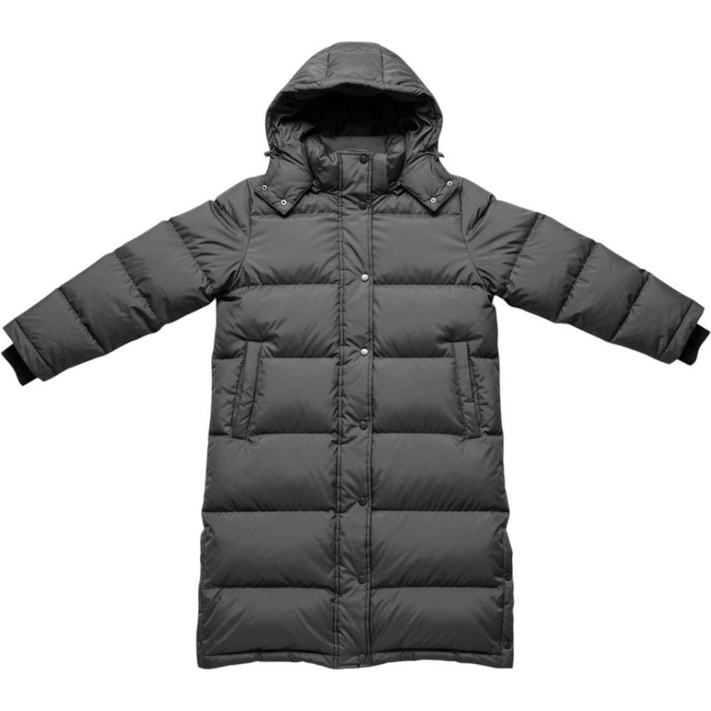 Quince Long Puffer Coat Dark Grey Charcoal Hooded Winter Jacket Small